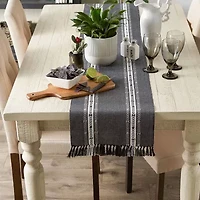 Design Imports Dobby Striped Fringe Ribbed Table Runners