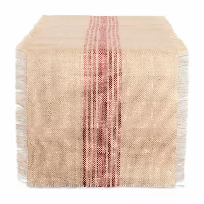 Design Imports Barn Red Middle Stripe Burlap Table Runner