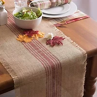 Design Imports Barn Red Middle Stripe Burlap Table Runner