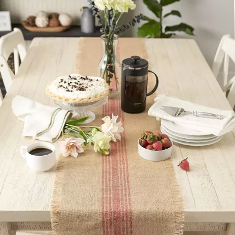 Design Imports Barn Red Middle Stripe Burlap Table Runner