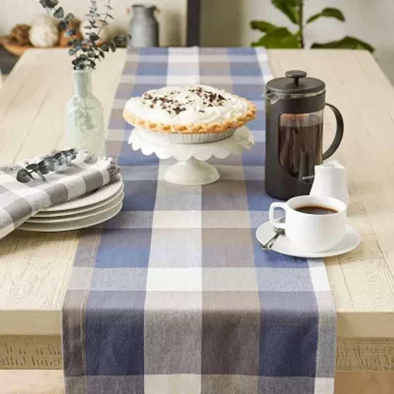 Design Imports French Blue Tri Color Check Table Runner