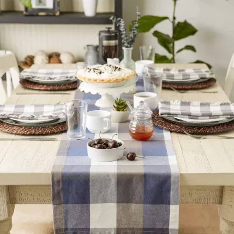 Design Imports French Blue Tri Color Check Table Runner