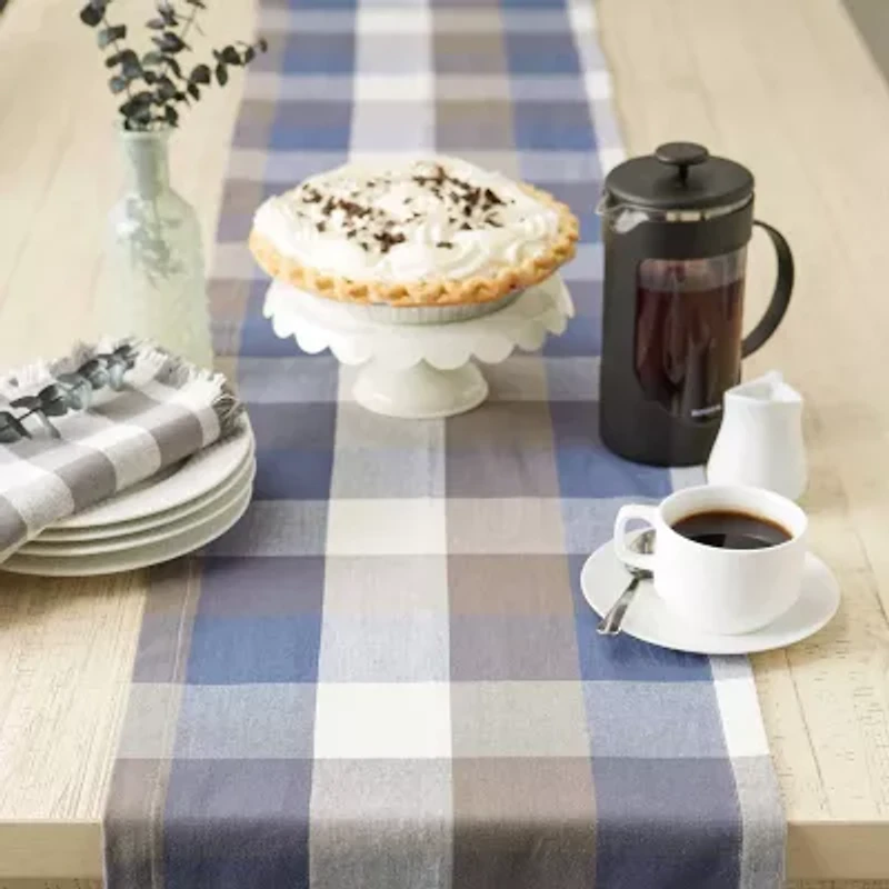 Design Imports French Blue Tri Color Check Table Runner