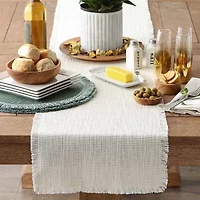 Design Imports Cream Sugar Basket Fringe Table Runner