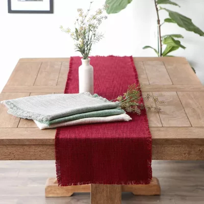 Design Imports Cream Sugar Basket Fringe Table Runner