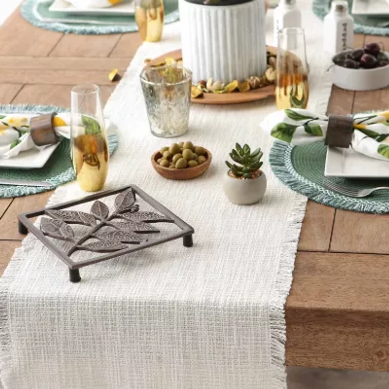 Design Imports Cream Sugar Basket Fringe Table Runner