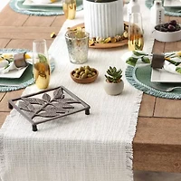 Design Imports Cream Sugar Basket Fringe Table Runner