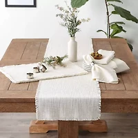 Design Imports Cream Sugar Basket Fringe Table Runner