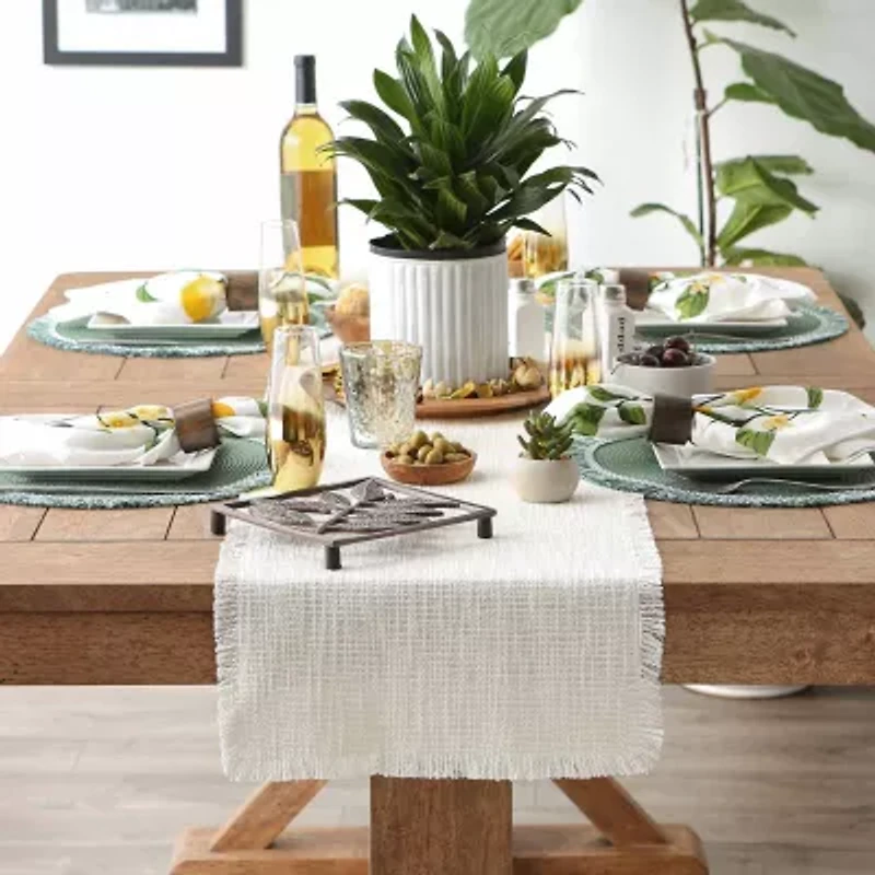 Design Imports Cream Sugar Basket Fringe Table Runner