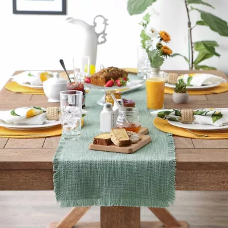 Design Imports Jadeite Basket Fringe Table Runner