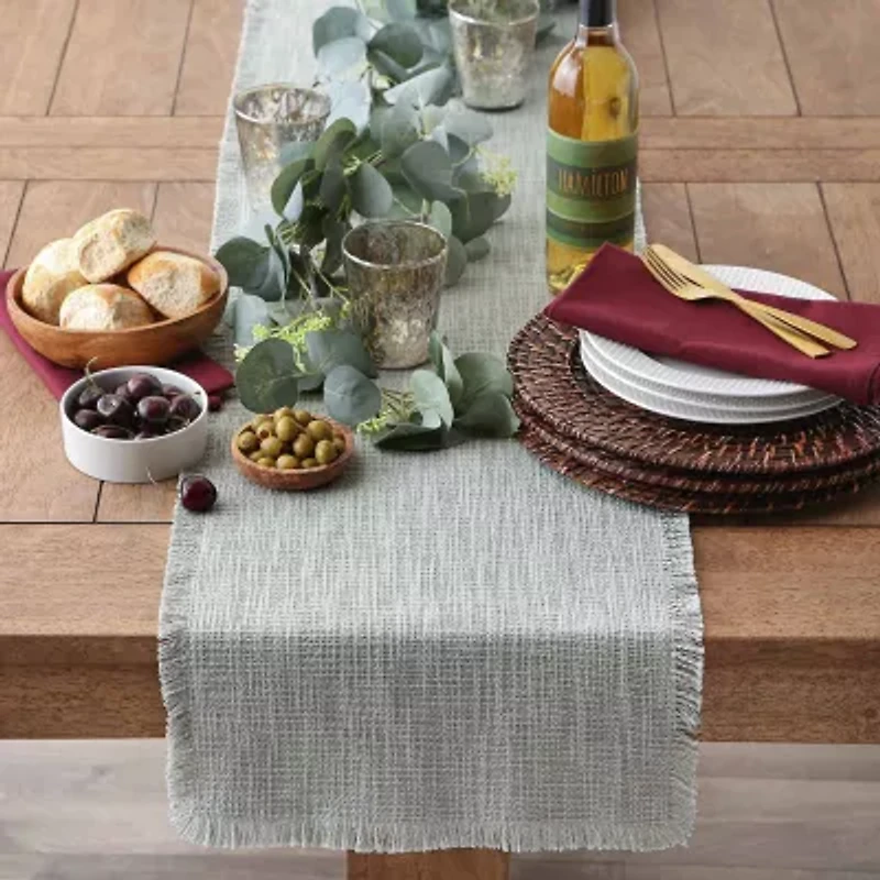 Design Imports Light Rain Basket Fringe Table Runner