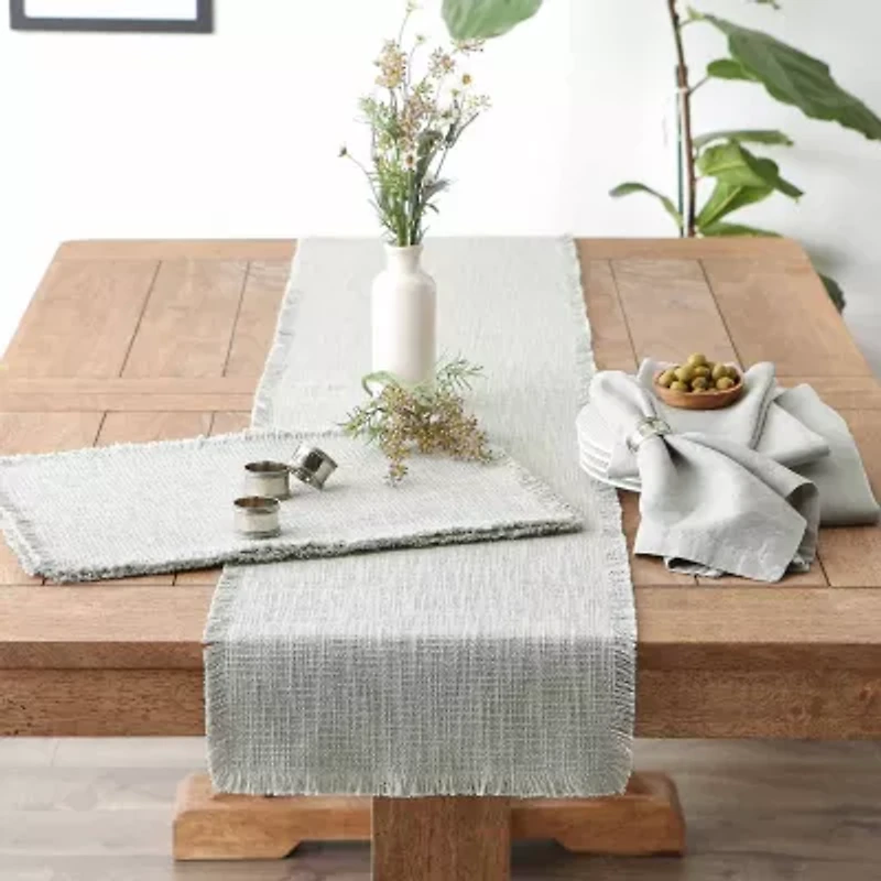 Design Imports Light Rain Basket Fringe Table Runner