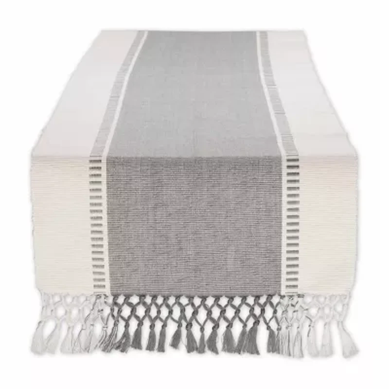 Design Imports Cool Gray Dobby Stripe Ribbed Table Runner
