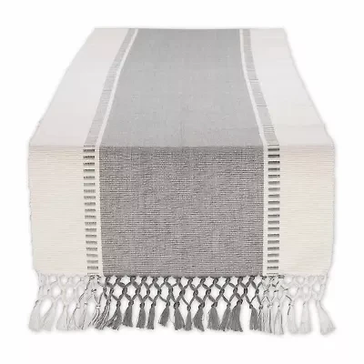 Design Imports Cool Gray Dobby Stripe Ribbed Table Runner