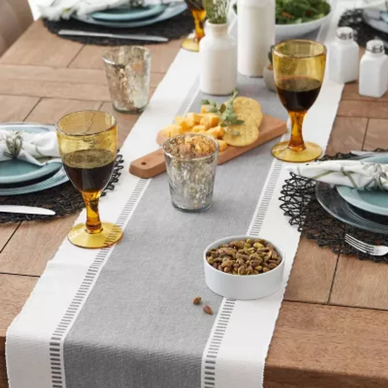 Design Imports Cool Gray Dobby Stripe Ribbed Table Runner