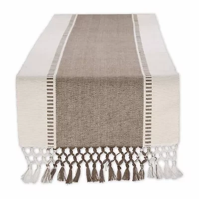 Design Imports Black Dobby Stripe Ribbed Table Runner