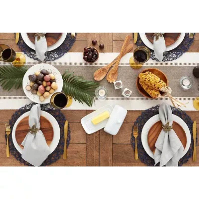 Design Imports Black Dobby Stripe Ribbed Table Runner