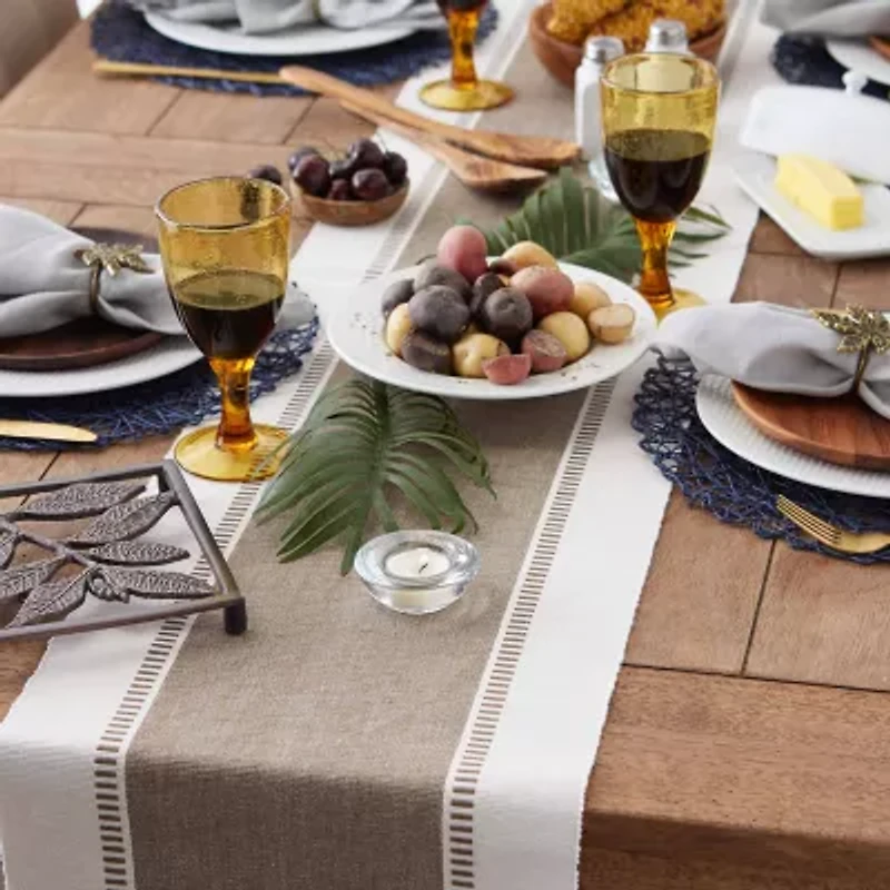 Design Imports Black Dobby Stripe Ribbed Table Runner