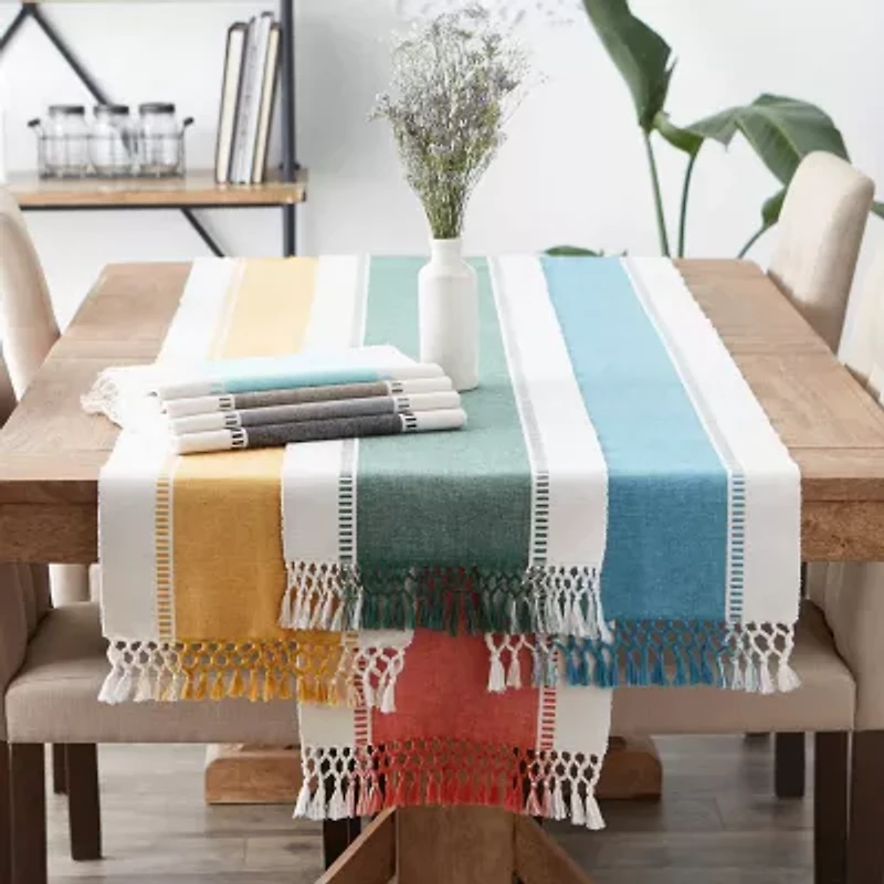 Design Imports Black Dobby Stripe Ribbed Table Runner