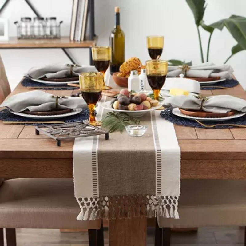 Design Imports Black Dobby Stripe Ribbed Table Runner