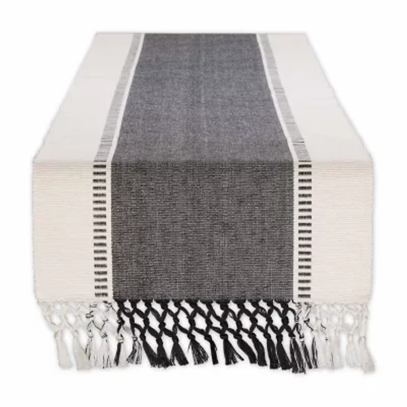 Design Imports Black Dobby Stripe Ribbed Table Runner