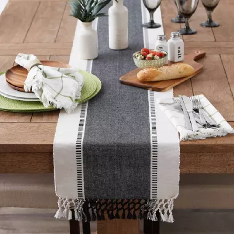 Design Imports Black Dobby Stripe Ribbed Table Runner