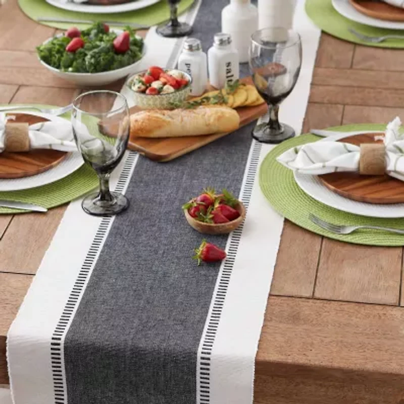 Design Imports Black Dobby Stripe Ribbed Table Runner