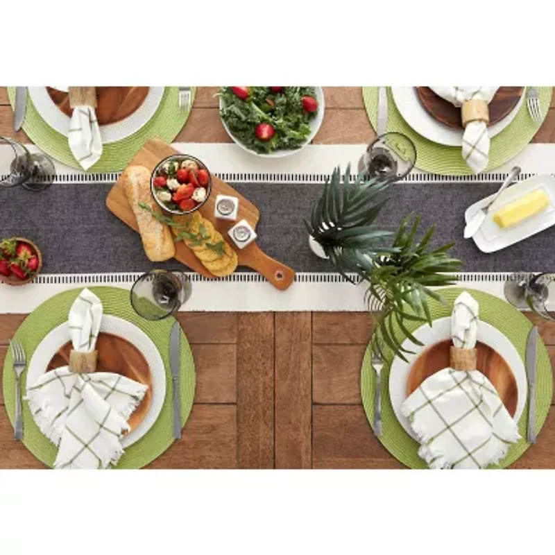 Design Imports Black Dobby Stripe Ribbed Table Runner