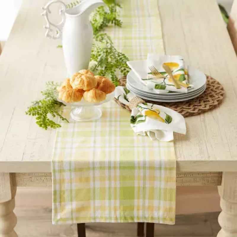 Design Imports Lemon Bliss Plaid Table Runner