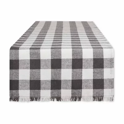 Design Imports Mineral Heavyweight Check Fringed Table Runner