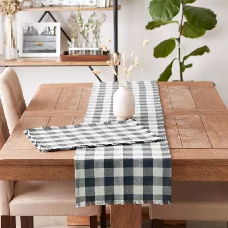Design Imports Mineral Heavyweight Check Fringed Table Runner