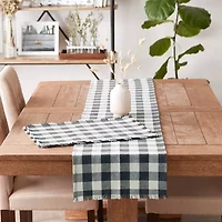 Design Imports Mineral Heavyweight Check Fringed Table Runner
