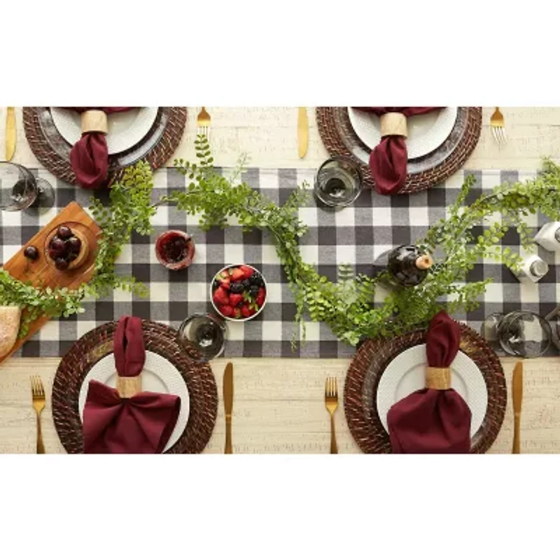 Design Imports Mineral Heavyweight Check Fringed Table Runner