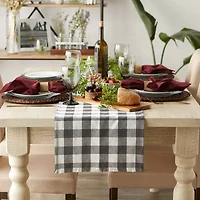 Design Imports Mineral Heavyweight Check Fringed Table Runner