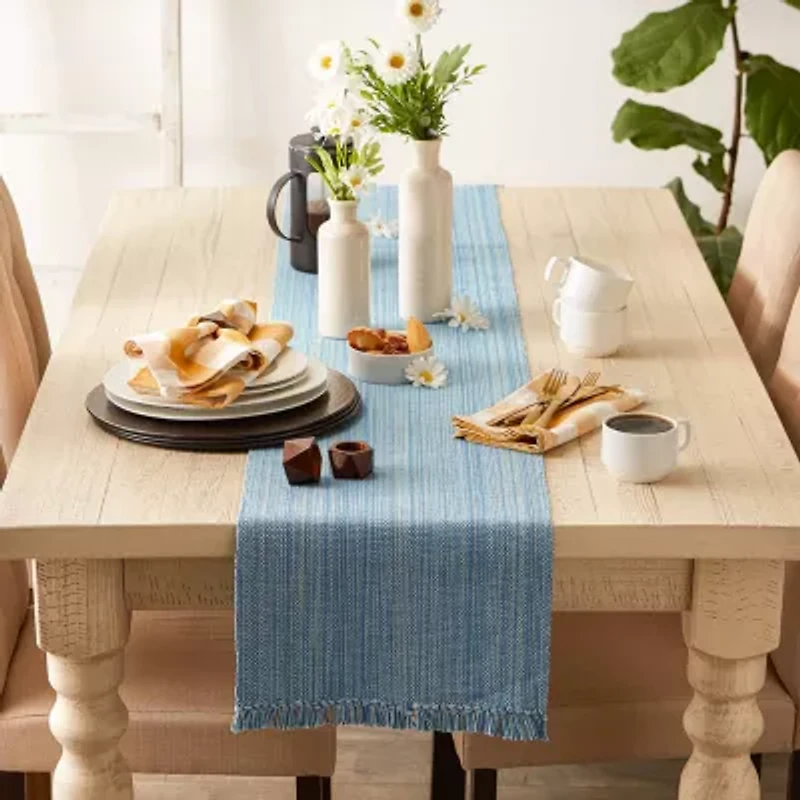 Design Imports Light Blue Variegated Fringe Table Runner