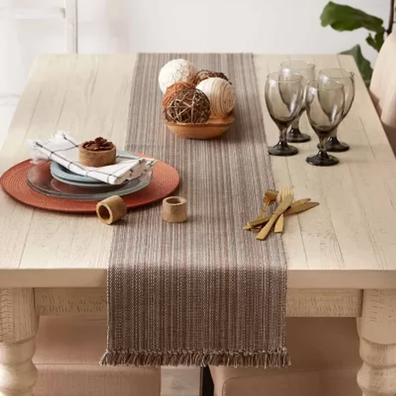 Design Imports Mushroom Variegated Fringe Table Runner