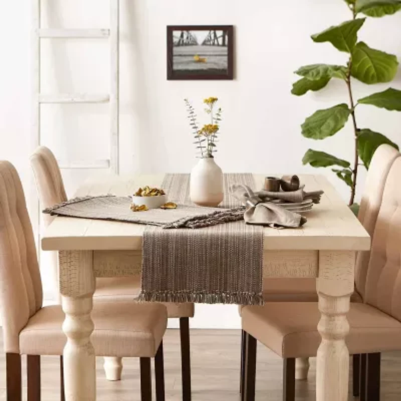 Design Imports Mushroom Variegated Fringe Table Runner
