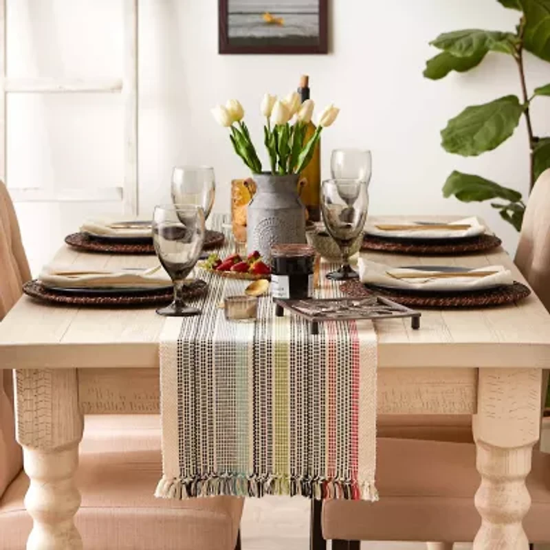 Design Imports Variegated Mediterranean Fringe Table Runner