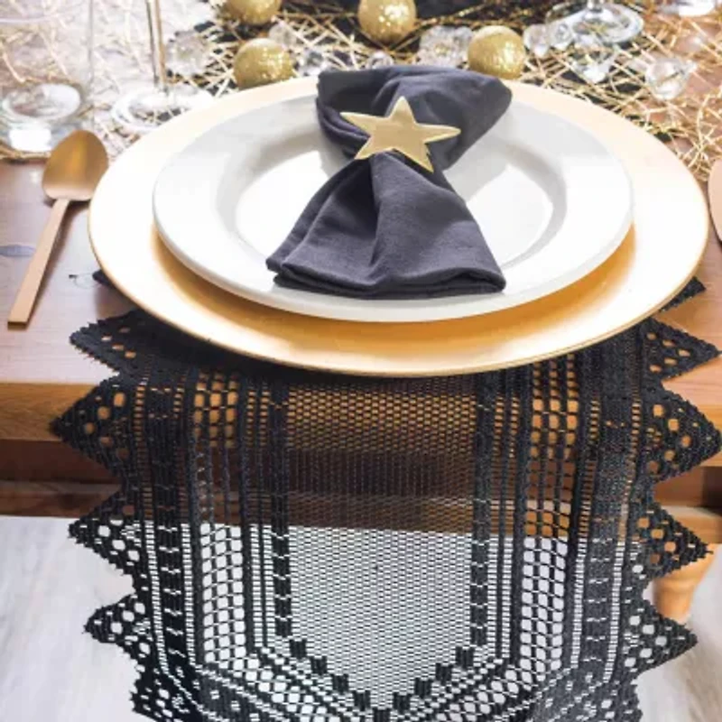 Design Imports Black Nordic Lace Table Runner