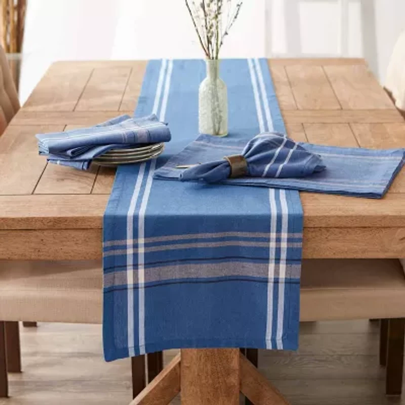 Design Imports Blue Chambray French Stripe Table Runner