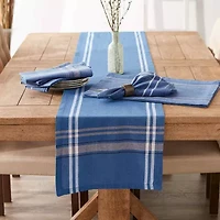 Design Imports Blue Chambray French Stripe Table Runner