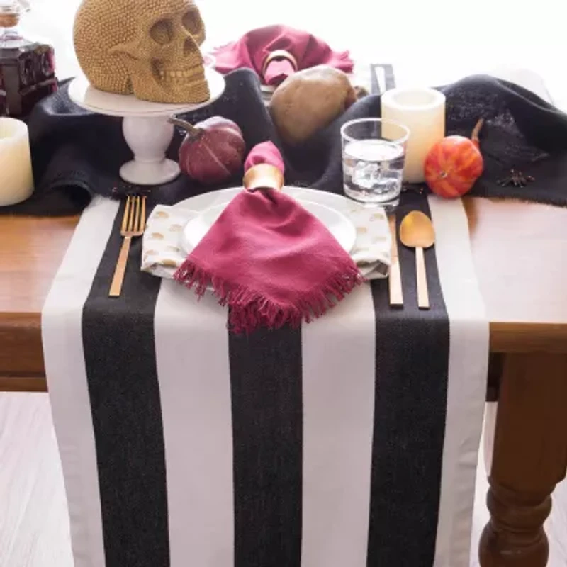Design Imports Black/White Dobby Stripe Table Runner