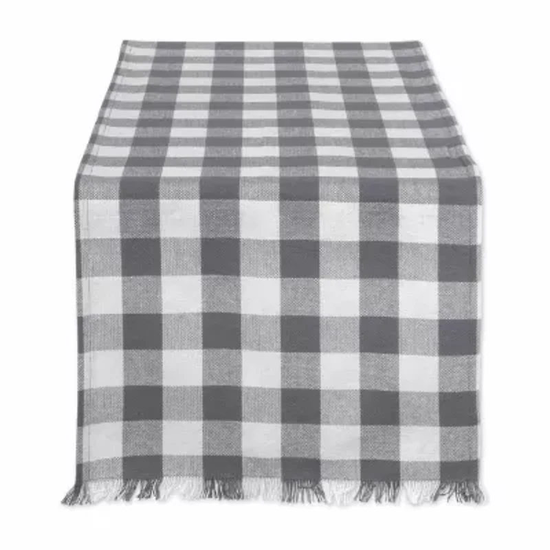 Design Imports Gray Heavyweight Check Fringed Table Runner