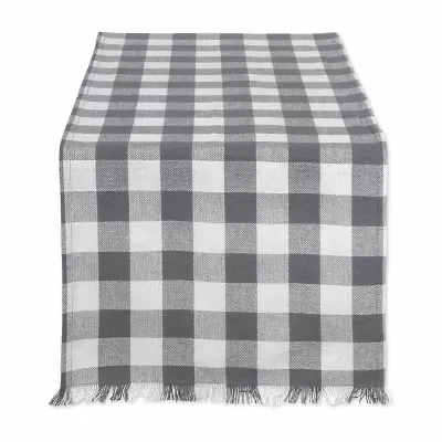 Design Imports Gray Heavyweight Check Fringed Table Runner