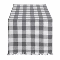 Design Imports Gray Heavyweight Check Fringed Table Runner