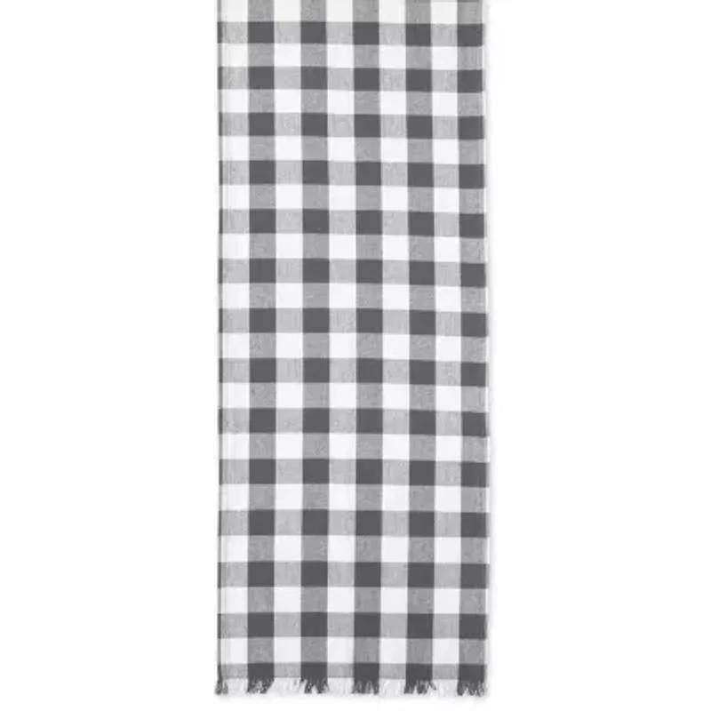 Design Imports Gray Heavyweight Check Fringed Table Runner
