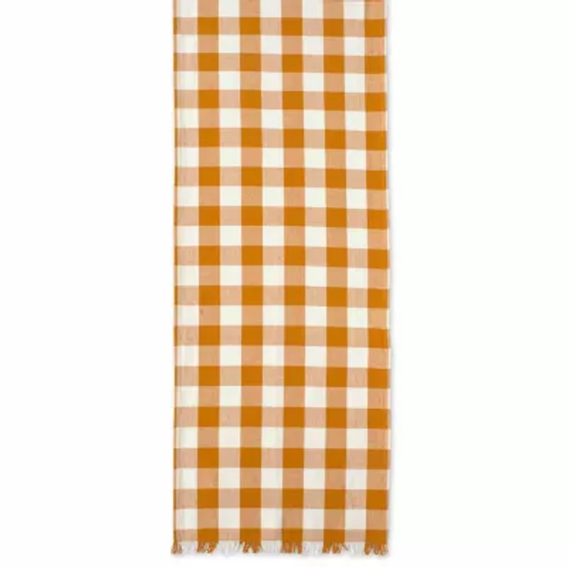 Design Imports Pumpkin Spice Heavyweight Check Fringed Table Runner