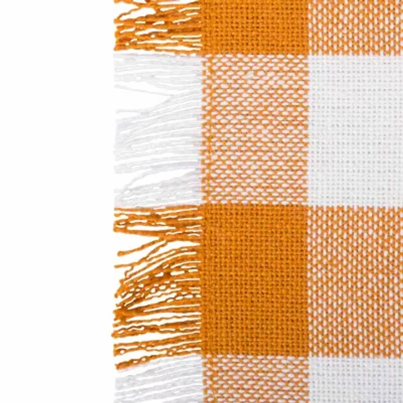Design Imports Pumpkin Spice Heavyweight Check Fringed Table Runner