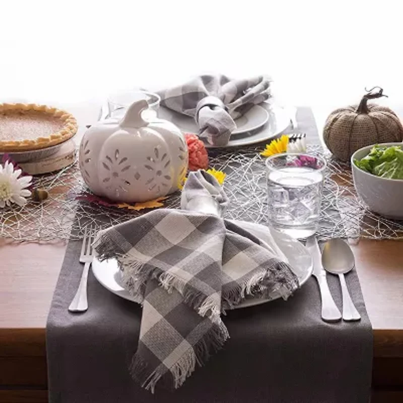 Design Imports Gray Solid Heavyweight Fringed Table Runner