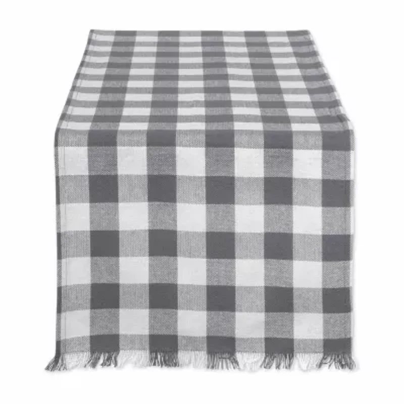 Design Imports Gray Heavyweight Check Fringed Table Runner